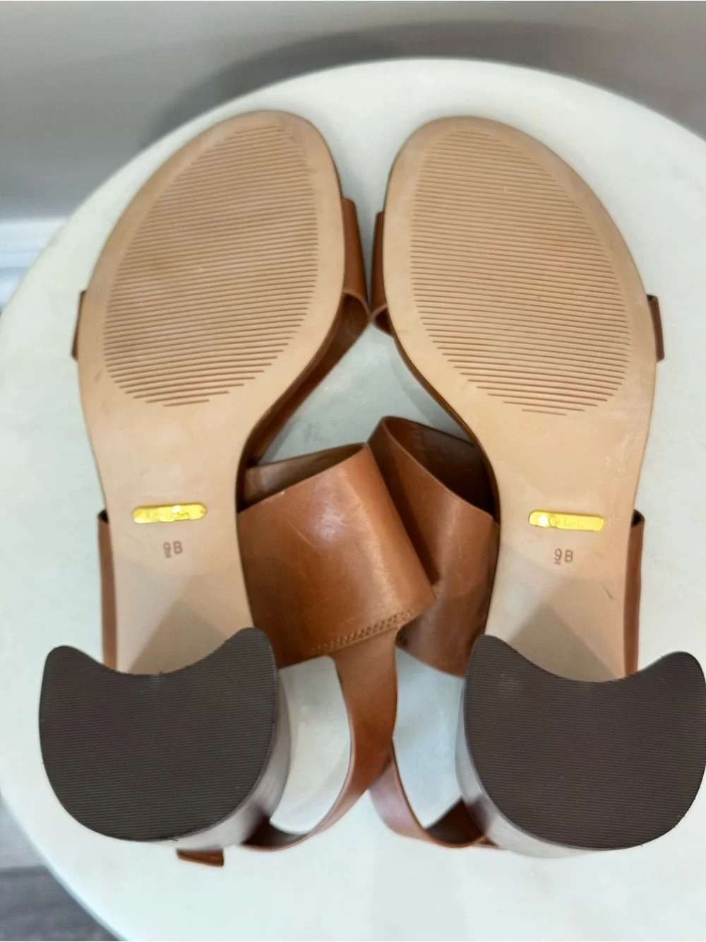 Ralph Lauren Tan Leather Block Heel Sandals